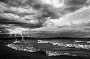 Ocean Storm And Flash Lighting